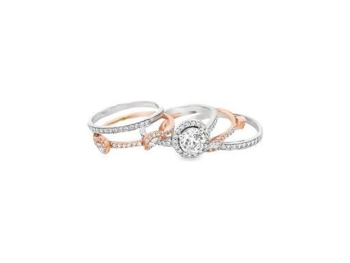 Set of 5 Stackable 18K White and Rose Gold Rings Featuring a Solitaire Ring with Natural Center Diamond, Plus Round and Marquise Diamonds – Wearable Separately or as One
